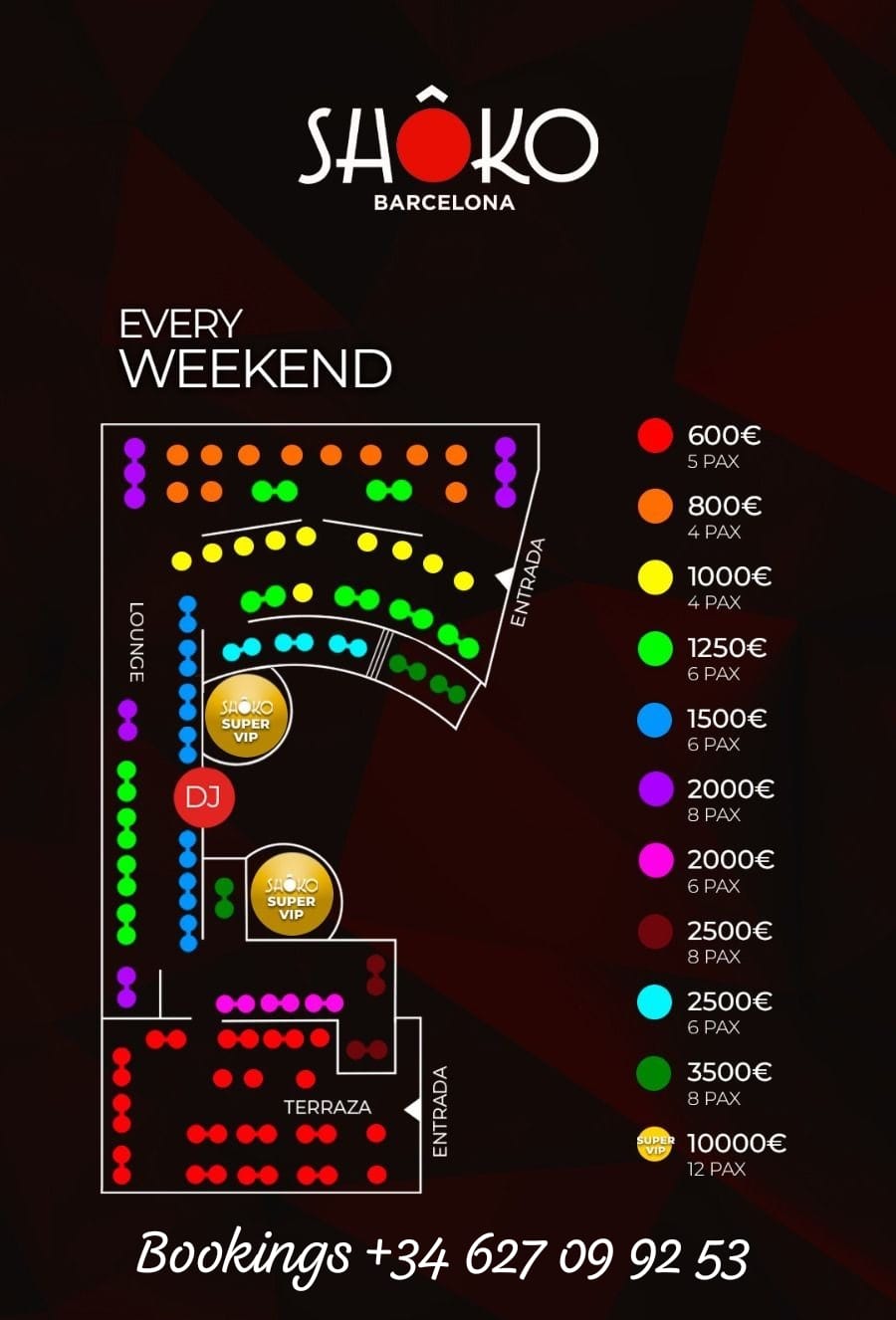 shoko barcelona mesas vip